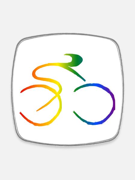 Fahrrad Regenbogen - Viereckiger Kühlschrankmagnet - Weiß