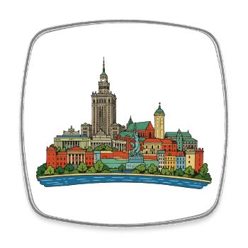 Warschauer Polen Skyline Retro-Skizzenillustration - Viereckiger Kühlschrankmagnet - Weiß - Vorne