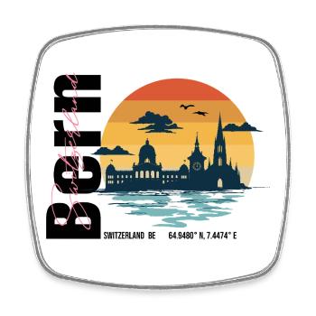 Bern_Skyline_Vintage_Sunset - Magnet carré - blanc - Devant