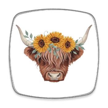 Vache des Highlands couronne de tournesol - Magnet carré - blanc - Devant