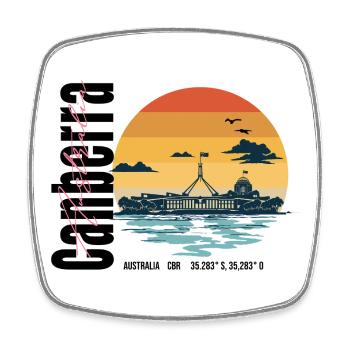 Canberra Australien Skyline Retro - Viereckiger Kühlschrankmagnet - Weiß - Vorne