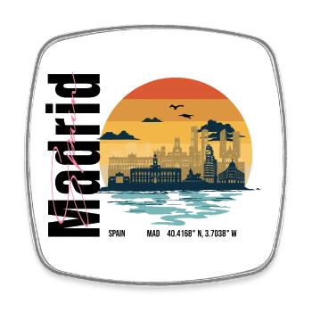 Madrid Skyline Retro Sonnenuntergang - Viereckiger Kühlschrankmagnet - Weiß - Vorne