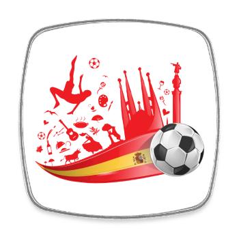 Design du supporter de football espagnol – Rouge jaune avec ballon de football - Magnet carré - blanc - Devant
