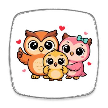 Trio de la famille Chouette Robuste - Magnet carré - blanc - Devant