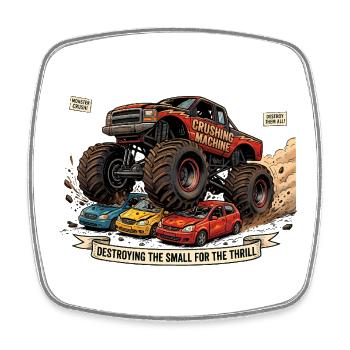 Monster-Truck-Retro-Stil - Viereckiger Kühlschrankmagnet - Weiß - Vorne
