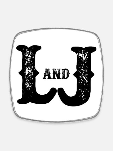 L und J Zerstörtes Monogramm - Viereckiger Kühlschrankmagnet - Weiß