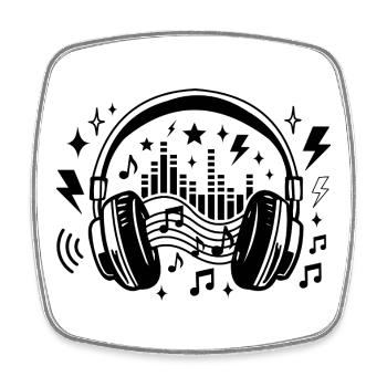 Musique, casques, Ondes sonores graphiques, Amateur de musique - Magnet carré - blanc - Devant