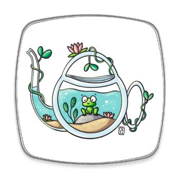Grenouille de jardin en théière - Magnet carré - blanc - Devant