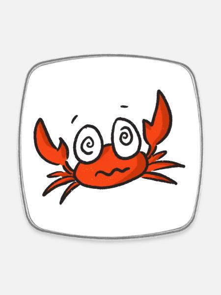 Red crab cartoon with big eyes - Square fridge magnet - white