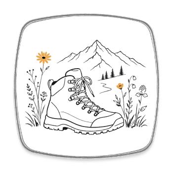 Hiking boots on the mountain path - Square fridge magnet - white - Front