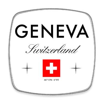 Geneva Switzerland Coordinates Travel Souvenir - Square fridge magnet - white - Front