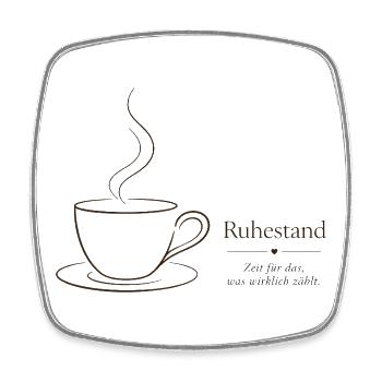 Ruhestand – Filigraner Text & Kaffeetasse Design - Viereckiger Kühlschrankmagnet - Weiß - Vorne