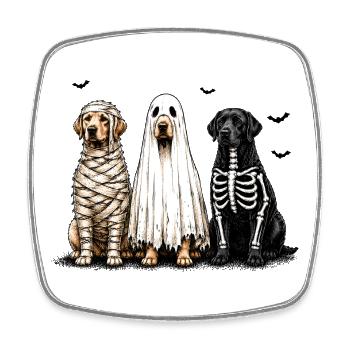 Drei Hunde in Halloween-Kostümen - Viereckiger Kühlschrankmagnet - Weiß - Vorne