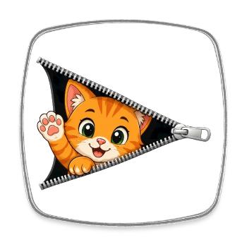 Cute Kitten Zipper Cat - Square fridge magnet - white - Front