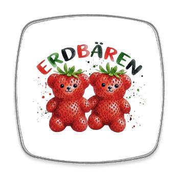 Lustige Erdbären Wortspiel Erdbeere Comic - Viereckiger Kühlschrankmagnet - Weiß - Vorne
