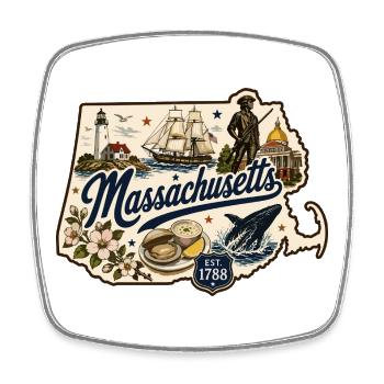 Massachusetts Vintage State Pride Aufkleber - Viereckiger Kühlschrankmagnet - Weiß - Vorne