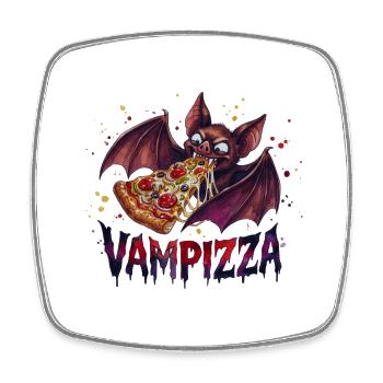 Vampizza: Vampir-Fledermaus Pizza Halloween Design - Viereckiger Kühlschrankmagnet - Weiß - Vorne