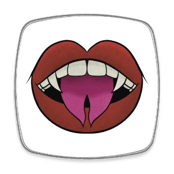 Lips with gradient tongue and vampire teeth - Square fridge magnet - white - Front