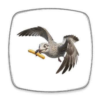 Möwe mit Pommes frites - Viereckiger Kühlschrankmagnet - Weiß - Vorne