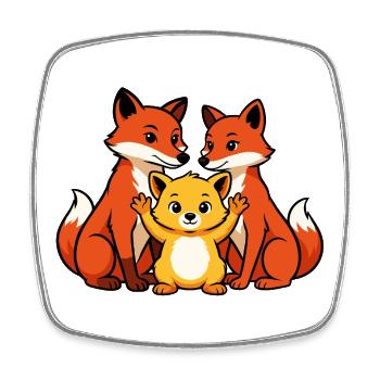 Fuchsfamilie - Viereckiger Kühlschrankmagnet - Weiß - Vorne