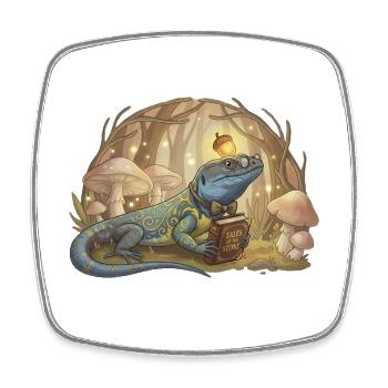 Eidechse mit Ornament liest Tales - Viereckiger Kühlschrankmagnet - Weiß - Vorne
