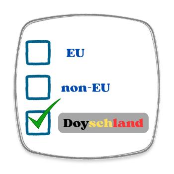 EU, non-EU oder Doyschland? - Viereckiger Kühlschrankmagnet - Weiß - Vorne