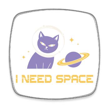 Space Cat – I Need Space - Square fridge magnet - white - Front