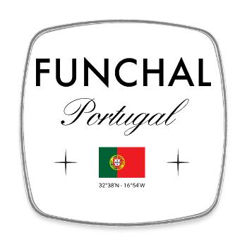 Funchal Portugal Koordinaten Reise Souvenir - Viereckiger Kühlschrankmagnet - Weiß - Vorne