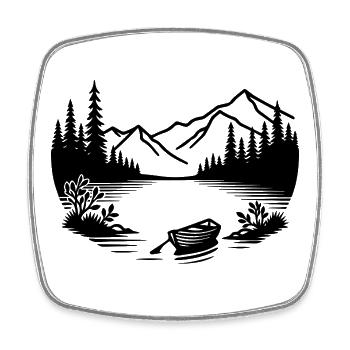 Minimalist mountain lake with rowing boat - Square fridge magnet - white - Front