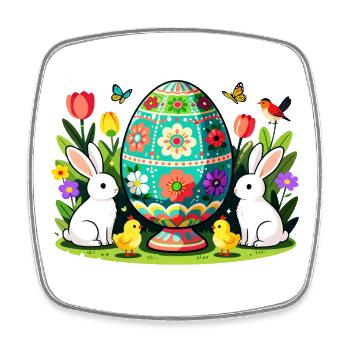 Easter Floral Egg Parade - Square fridge magnet - white - Front