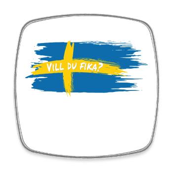 Vill Du Fika? – Schwedischer Kaffee Humor - Viereckiger Kühlschrankmagnet - Weiß - Vorne
