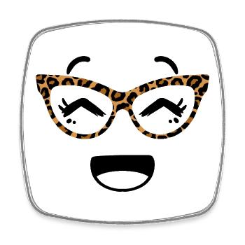 Cute Face In Kawaii Style With Leopard Goggles - Square fridge magnet - white - Front