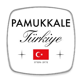 Pamukkale Turkey Coordinates Travel Souvenir - Square fridge magnet - white - Front