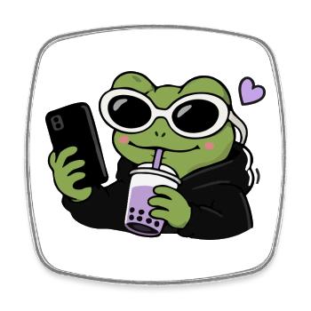 Selfie Boba de la Grenouille de la génération Z Kawaii Esthétique Grenouille drôle - Magnet carré - blanc - Devant