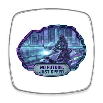 Motard futuriste dans une ville cyberpunk - Magnet carré - blanc - Devant