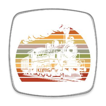 Retro Vintage Sunset Train Locomotive - Square fridge magnet - white - Front