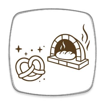 Baker Symbol - Stone Oven Pretzel and Bread Motif - Square fridge magnet - white - Front
