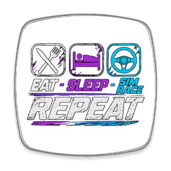 Eat sleep sim race repeat for sim racing fans - Square fridge magnet - white - Front