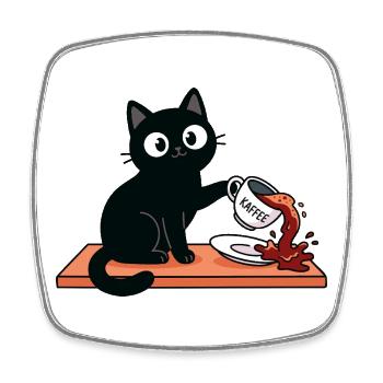 Freche Katze schüttet Kaffee um - lustig - Viereckiger Kühlschrankmagnet - Weiß - Vorne