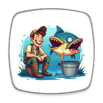 Angler und Riesen Fisch Cartoon - für Angler - Viereckiger Kühlschrankmagnet - Weiß - Vorne