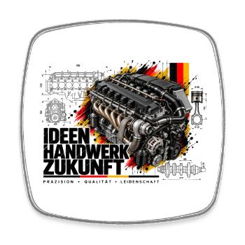 Kraftmotor German Power Engine - Viereckiger Kühlschrankmagnet - Weiß - Vorne