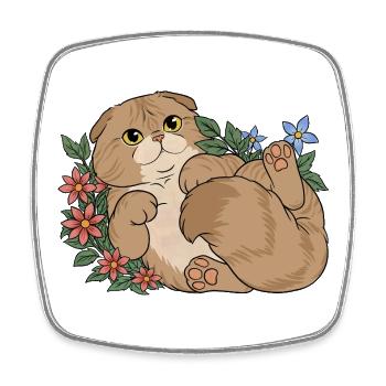 Florales Scottish Fold-Kätzchen - Viereckiger Kühlschrankmagnet - Weiß - Vorne