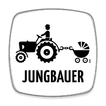 Jungbauer (Bauer Trecker Kinderwagen Baby / B) - Viereckiger Kühlschrankmagnet - Weiß - Vorne