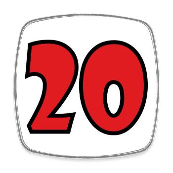 20. 20. JAHRESTAG. 20-JÄHRIGES JUBILÄUM. 20 JAHRE. - Viereckiger Kühlschrankmagnet - Weiß - Vorne