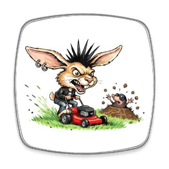 Punk Hase mit Rasenmäher gegen Maulwurf - Viereckiger Kühlschrankmagnet - Weiß - Vorne