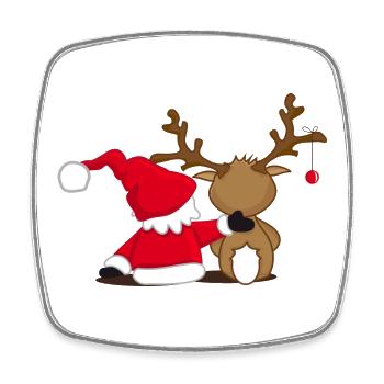 Santa Claus und Rentier - Viereckiger Kühlschrankmagnet - Weiß - Vorne