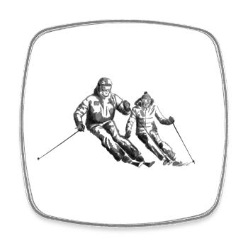 Ski Paar - Viereckiger Kühlschrankmagnet - Weiß - Vorne