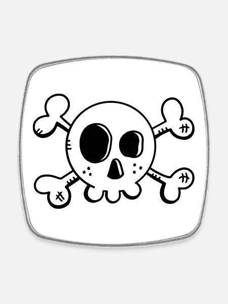 Comic Skull - Skull - Pirate - Skull - Square fridge magnet - white