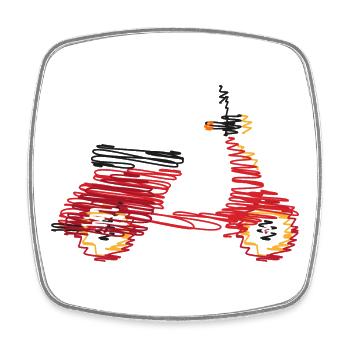 Scooter rétro – Dessin abstrait en gribouillis - Magnet carré - blanc - Devant