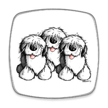 " Bobbie Bobtail "- Old English Sheepdog - Cartoon - Square fridge magnet - white - Front